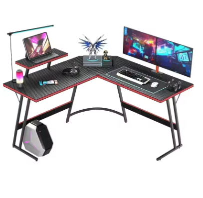 L Shaped Gaming Desk, 51 Inch Computer Corner Table with Large Monitor Stand & Carbon Fiber Surface for Home Office Study
