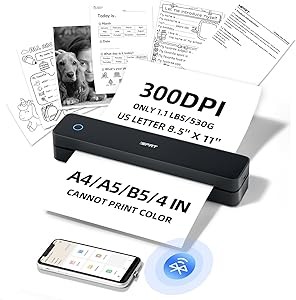 iDPRT Portable-Printer Wireless for Travel, 300DPI Inkless-Thermal-Small-Printer for Home Use, Office, Vehicles, Mobile Bluetooth Printer Supports 8.5" x 11" US Letter&A4&A5 Size, for Smartphone & PC