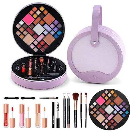 Color Nymph Starter Makeup Kits for Teens Girls With Reusable Case, Beginner Makeup Sets for Preteen, Birthday Valentines Day Makeup Gift Including 38-Colors Eyeshadows Lipglosses Brushes (Purple)