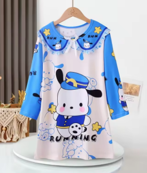 Sanrio Hello Kitty Kuromi Children's Pajamas Dress Cinnamoroll My Melody Cartoon Baby Anime Kids Set Long Sleeved Skirt Girls