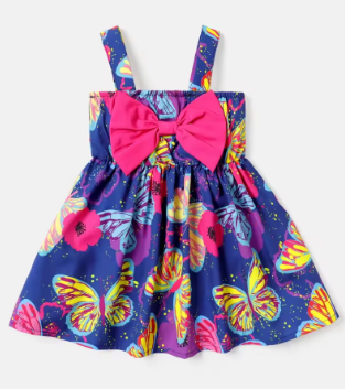 PatPat Baby Girl Bow Front Allover Butterfly Print Sleeveless Dress Soft and Comfortable Perfect for Outings and Daily Wear
