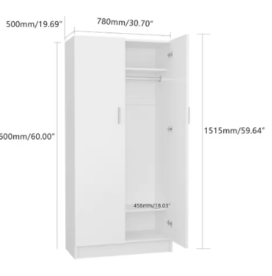 2 Door Bedroom Wardrobe Closet Bedroom Armoires Home Furniture for Storage (White)