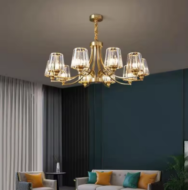Postmodern Crystal Chandelier for Living Room Bedroom Dining Room Luxury American Copper Pendant Light Home Lighting Fixture