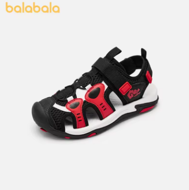 Balabala Sports Sandals Boys Beach Shoes 2024 Summer New Mesh Breathable Anti-slip Shoes with Hollowed-out Design